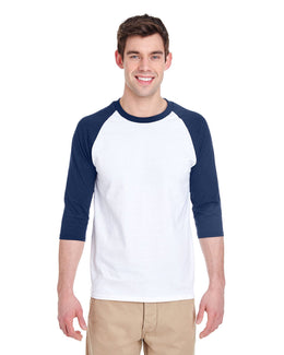 Gildan Heavy Cotton 3/4-Raglan Sleeve T-Shirt G570 | White/ Navy - Front
