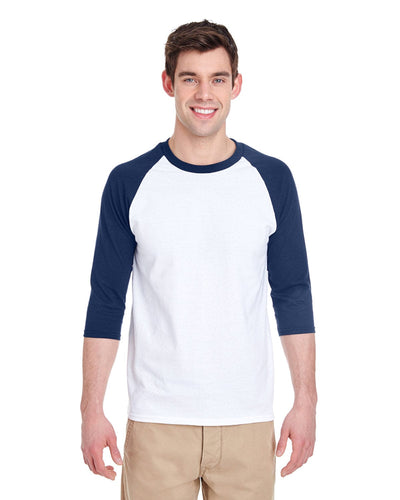 Gildan Heavy Cotton 3/4-Raglan Sleeve T-Shirt G570 | White/ Navy - Front