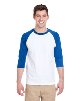 Gildan Heavy Cotton 3/4-Raglan Sleeve T-Shirt G570 | White/ Royal - Front