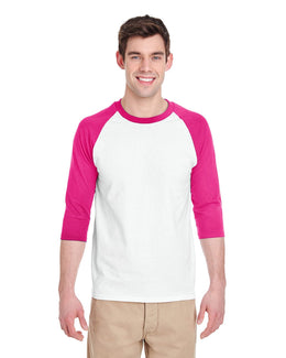 Gildan Heavy Cotton 3/4-Raglan Sleeve T-Shirt G570 | White/ Heliconia - Front