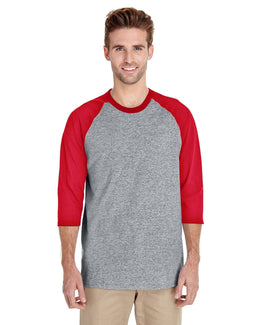 Gildan Heavy Cotton 3/4-Raglan Sleeve T-Shirt G570 | Sport Grey/ Red - Front