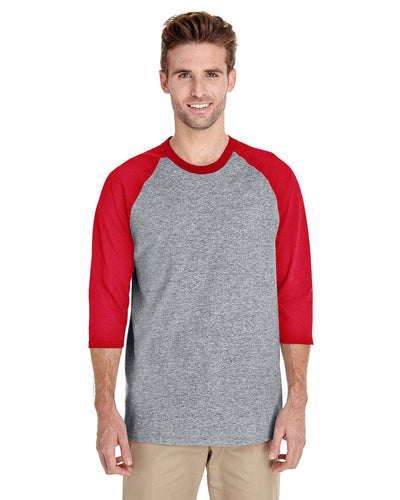 Gildan Heavy Cotton 3/4-Raglan Sleeve T-Shirt G570 | Sport Grey/ Red - Front