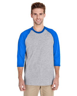 Gildan Heavy Cotton 3/4-Raglan Sleeve T-Shirt G570 | Sport Gry/ Royal - Front