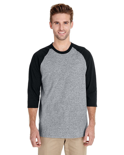 Gildan Heavy Cotton 3/4-Raglan Sleeve T-Shirt G570 | Sport Grey/ Blk - Front