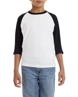 Gildan Youth Heavy Cotton 3/4-Raglan Sleeve T-Shirt G570B | White/ Black - Front