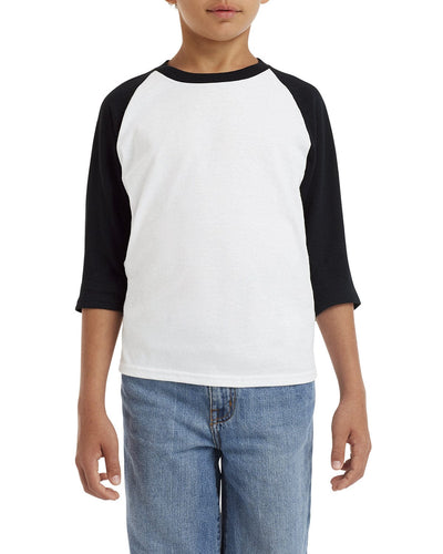 Gildan Youth Heavy Cotton 3/4-Raglan Sleeve T-Shirt G570B | White/ Black - Front