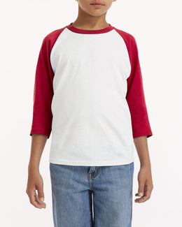 Gildan Youth Heavy Cotton 3/4-Raglan Sleeve T-Shirt G570B | White/ Red - Front