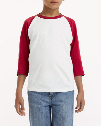 Gildan Youth Heavy Cotton 3/4-Raglan Sleeve T-Shirt G570B | White/ Red - Front
