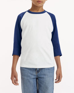 Gildan Youth Heavy Cotton 3/4-Raglan Sleeve T-Shirt G570B | White/ Navy - Front