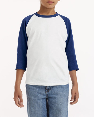 Gildan Youth Heavy Cotton 3/4-Raglan Sleeve T-Shirt G570B | White/ Navy - Front