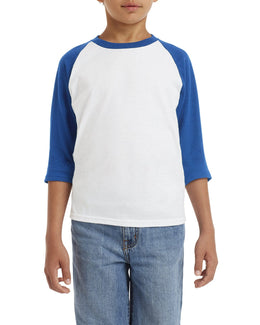 Gildan Youth Heavy Cotton 3/4-Raglan Sleeve T-Shirt G570B | White/ Royal - Front