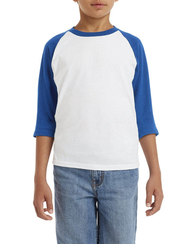 Gildan Youth Heavy Cotton 3/4-Raglan Sleeve T-Shirt G570B | White/ Royal - Front