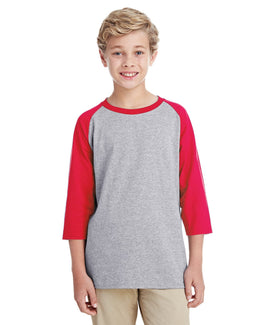 Gildan Youth Heavy Cotton 3/4-Raglan Sleeve T-Shirt G570B | Sport Grey/ Red - Front
