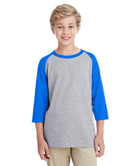 Gildan Youth Heavy Cotton 3/4-Raglan Sleeve T-Shirt G570B | Sport Gry/ Royal - Front