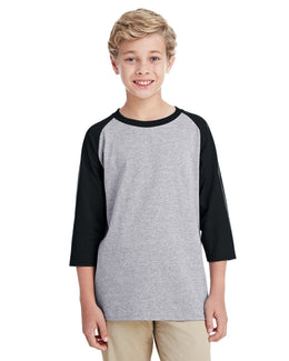 Gildan Youth Heavy Cotton 3/4-Raglan Sleeve T-Shirt G570B | Sport Grey/ Blk - Front