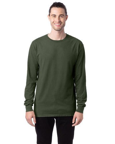 ComfortWash by Hanes Unisex 100% Ringspun Cotton Long Sleeve T-Shirt GDH200 | Moss - Front
