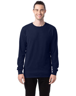ComfortWash by Hanes Unisex 100% Ringspun Cotton Long Sleeve T-Shirt GDH200 | Navy - Front