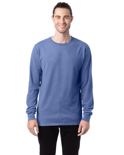 ComfortWash by Hanes Unisex 100% Ringspun Cotton Long Sleeve T-Shirt GDH200 | Frontier Blue - Front