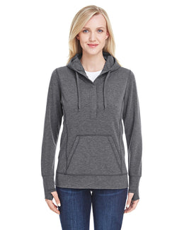 J America Ladies Omega Stretch Snap-Placket Hood JA8431 | Charcoal Trblnd - Front