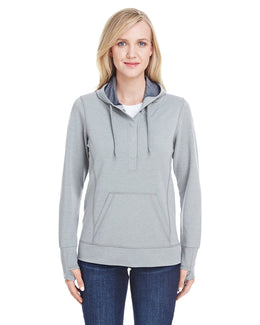 J America Ladies Omega Stretch Snap-Placket Hood JA8431 | Silver Gry Trbln - Front