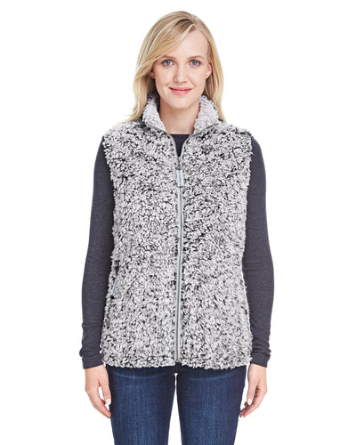 J America Ladies Epic Sherpa Vest JA8456 | Black Heather - Front