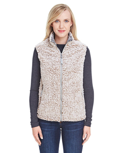 J America Ladies Epic Sherpa Vest JA8456 | Oatmeal Heather - Front