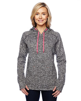 J America Ladies Cosmic Contrast Fleece Hood JA8616 | Chr Flk/ Fire Cr - Front