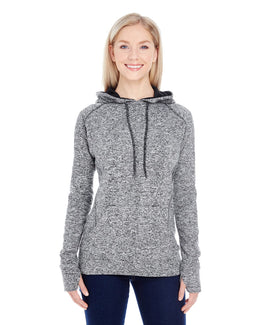 J America Ladies Cosmic Contrast Fleece Hood JA8616 | Charcol Flk/ Blk - Front