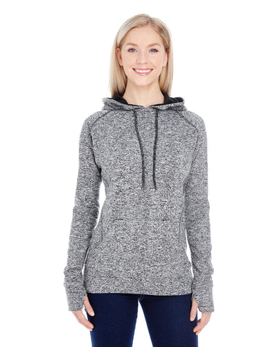 J America Ladies Cosmic Contrast Fleece Hood JA8616 | Charcol Flk/ Blk - Front