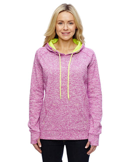 J America Ladies Cosmic Contrast Fleece Hood JA8616 | Mag Flck/ Neo Yl - Front