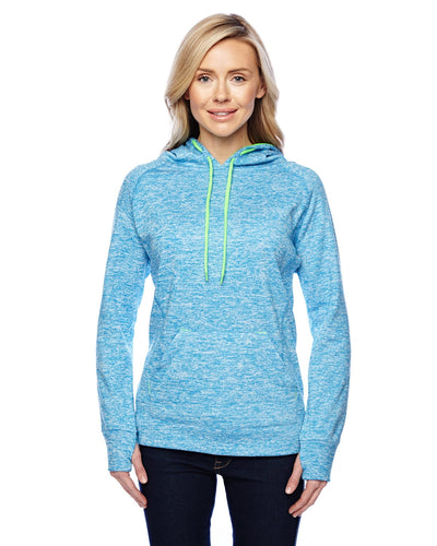 J America Ladies Cosmic Contrast Fleece Hood JA8616 | El Blu Flk/ N Gr - Front