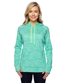 J America Ladies Cosmic Contrast Fleece Hood JA8616 | Emer Flk/ Neo Yl - Front