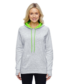 J America Ladies Cosmic Contrast Fleece Hood JA8616 | Ice Fleck/ Ne Gr - Front