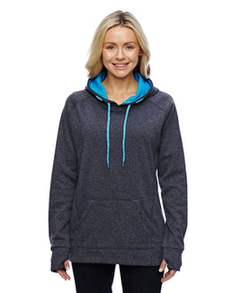 J America Ladies Cosmic Contrast Fleece Hood JA8616 | Onyx Fl/ El Blue - Front