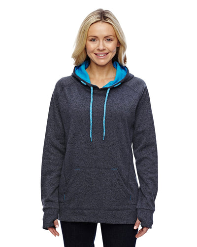 J America Ladies Cosmic Contrast Fleece Hood JA8616 | Onyx Fl/ El Blue - Front