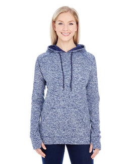 J America Ladies Cosmic Contrast Fleece Hood JA8616 | Navy Fleck/ Navy - Front