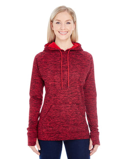 J America Ladies Cosmic Contrast Fleece Hood JA8616 | Red Fleck/ Red - Front