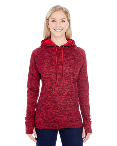 J America Ladies Cosmic Contrast Fleece Hood JA8616 | Red Fleck/ Red - Front