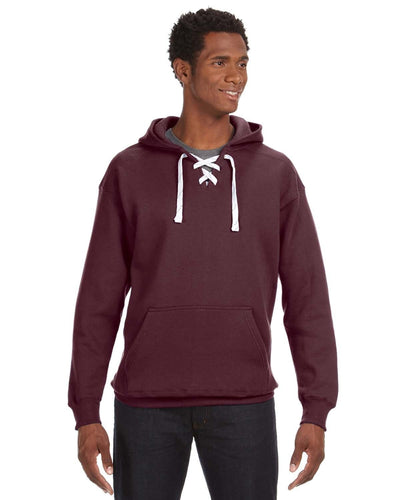 J America Adult Sport Lace Hooded Sweatshirt JA8830 | Maroon - Front