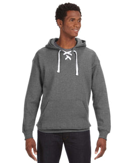 J America Adult Sport Lace Hooded Sweatshirt JA8830 | Charcoal Heather - Front