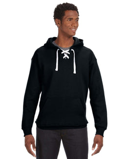 J America Adult Sport Lace Hooded Sweatshirt JA8830 | Black - Front