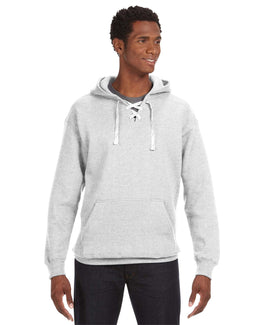 J America Adult Sport Lace Hooded Sweatshirt JA8830 | Ash Heather - Front