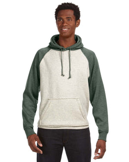 J America Adult Vintage Heather Pullover Hooded Sweatshirt JA8885 | Oatml Hthr/ Army - Front