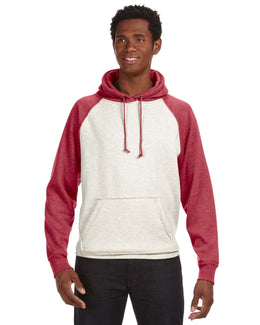 J America Adult Vintage Heather Pullover Hooded Sweatshirt JA8885 | Oatml Hthr/ Red - Front