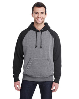 J America Adult Vintage Heather Pullover Hooded Sweatshirt JA8885 | Smoke/ Black - Front