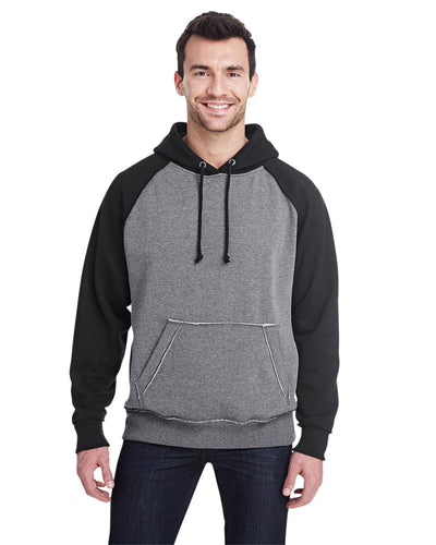 J America Adult Vintage Heather Pullover Hooded Sweatshirt JA8885 | Smoke/ Black - Front