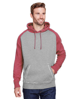 J America Adult Vintage Heather Pullover Hooded Sweatshirt JA8885 | Smoke/ Smply Red - Front