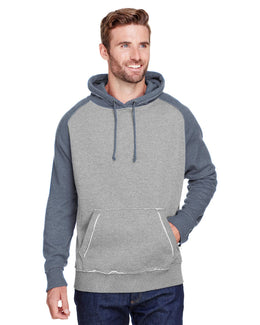 J America Adult Vintage Heather Pullover Hooded Sweatshirt JA8885 | Smoke/ Vin Navy - Front