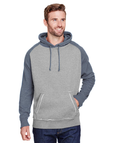 J America Adult Vintage Heather Pullover Hooded Sweatshirt JA8885 | Smoke/ Vin Navy - Front