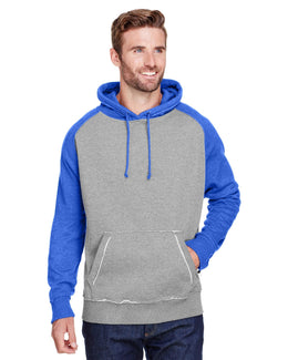 J America Adult Vintage Heather Pullover Hooded Sweatshirt JA8885 | Smoke/ Vin Royal - Front